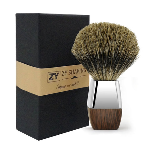 Blaireau de rasage finition bois et métal - Barbe de Papa